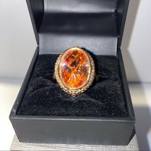 Costume Jewelry Large Oval Orange Rhinestone Ring